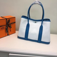 Hermes Garden Party 36cm Leather Handbag White Blue