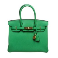 Hermes Birkin 30cm Togo Pelle Verde Oro