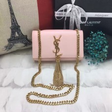 YSL Small Tassel Chain Leather Bag 17cm Light Pink Gold
