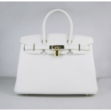 Hermes Birkin 30cm Togo leather Handbags white golden